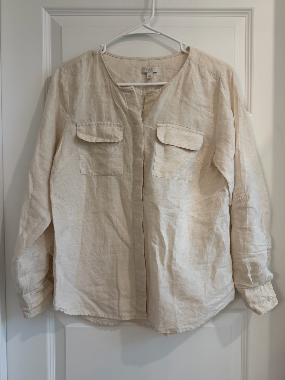 Talbots Petites Cream Linen-Blend Long Sleeve Top